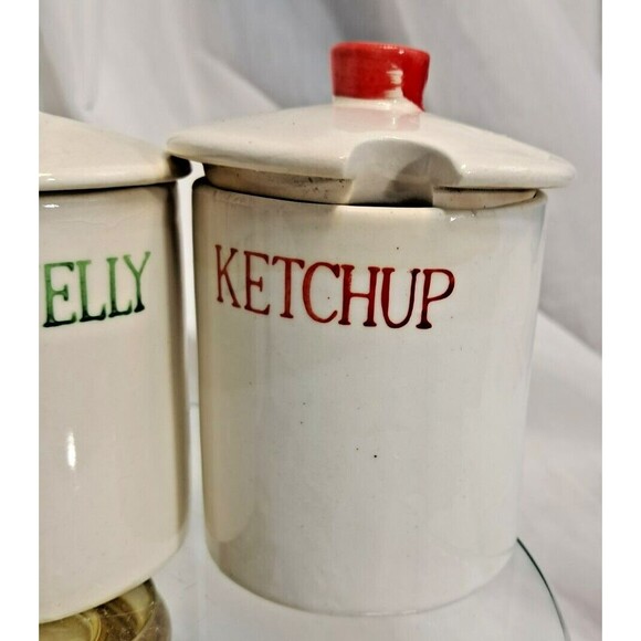 Vintage 60's Kitchen King Condiment Set Jam Jelly Ketchup Mustard FLAW - Picture 3 of 12